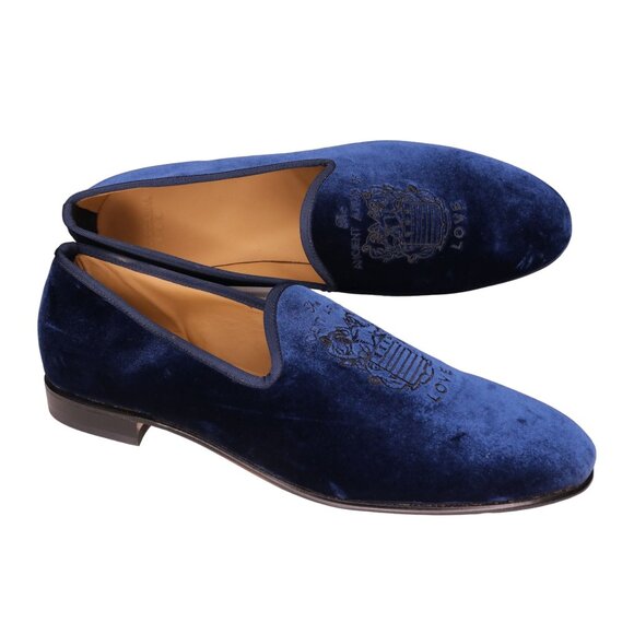 NEW Blu Scarpa Italy Men 19.5 Navy Blue Velvet Dress Shoe Slipper Formal Loafers - Picture 9 of 14